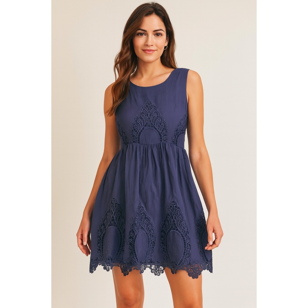 Altar'd State Embroidered Dress Sleeveless Navy Blue Lace‎ Detail Size L